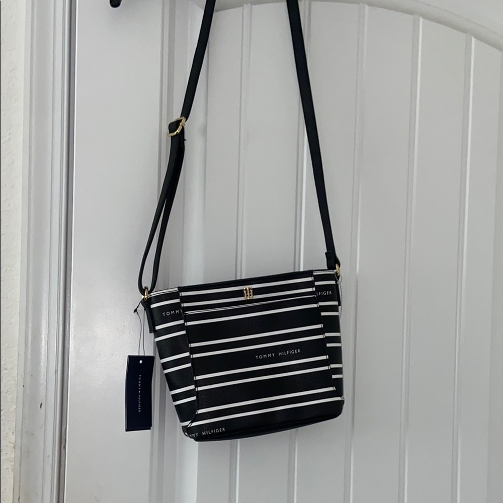 Tommy Hilfiger Black and White Striped Women's Bag